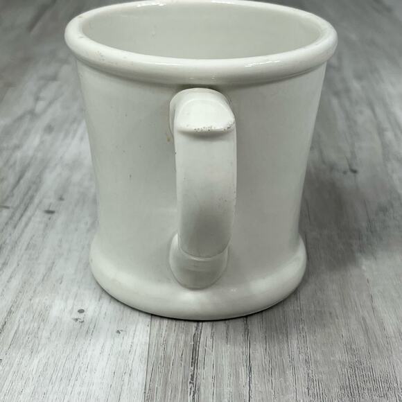 Vintage White Shaving Mug With Busy Ship Dock Scene In Blue - Picture 3 of 6